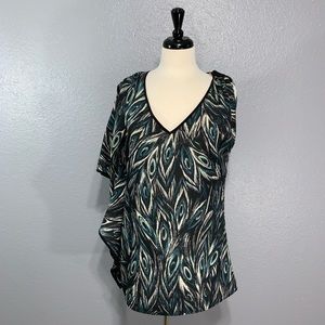 Bisou Bisou Peacock Batwing Top Blouse M